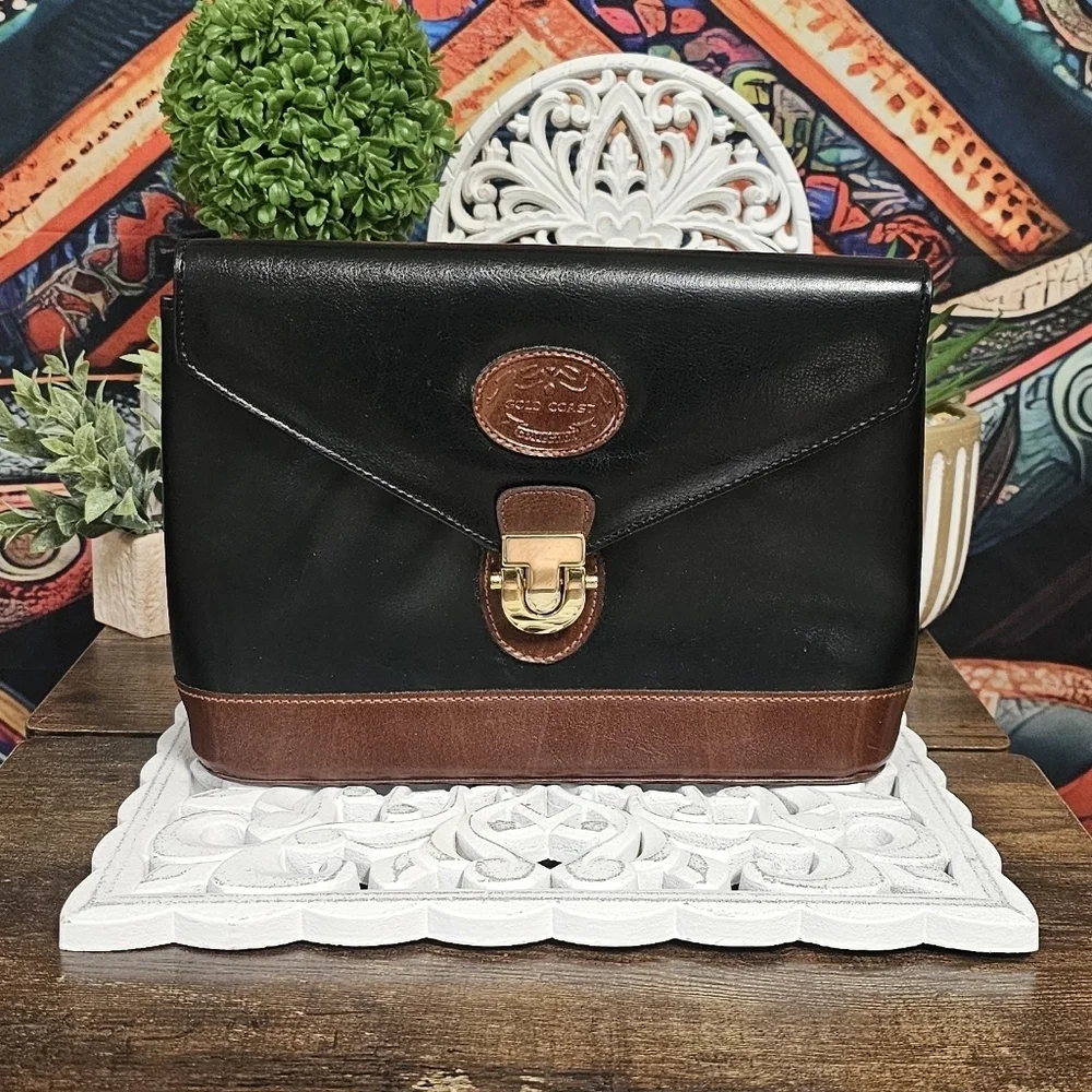 Gold Coast Genuine Leather Push Buckle Closure Clutch Handbag